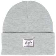 Graue Herschel Elmer Mütze aus Strick mit Logoaufnäher, individuell gestaltbar über Signalshop.de für Werbeartikel, Werbegeschenke, Werbemittel, Giveaway.