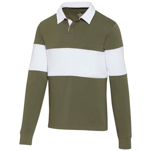 Clyde Rugby Polo Sweatshirt Unisex in Grün-Weiß, bio, individuell gestaltbar, Signalshop.de Werbeartikel.