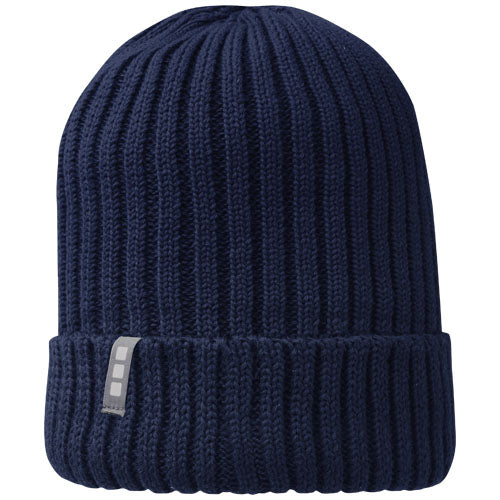 Blaue Ives Strickmütze aus Bio Baumwolle, individuell bedruckbar mit Logo, von Signalshop.de. Werbeartikel.