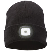 Schwarze Mighty Mütze mit integriertem LED-Licht, individuell gestaltbar, erhältlich bei Signalshop.de, Werbeartikel, Werbegeschenke.