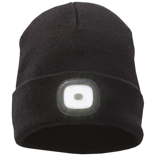 Schwarze Mighty Mütze mit integriertem LED-Licht, individuell gestaltbar, erhältlich bei Signalshop.de, Werbeartikel, Werbegeschenke.