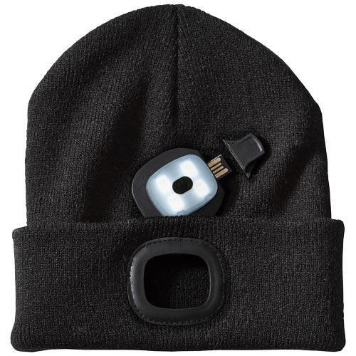 Schwarze Mighty Mütze mit LED-Licht, individuell gestaltbar, idealer Werbeartikel von Signalshop.de, Beanie.