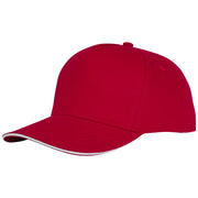 Rote Ceto Kappe mit 5 Segmenten und Sandwichschirm, individuell gestaltbar mit Logo, Signalshop.de Werbeartikel.