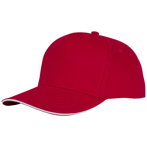 Rote Ceto Kappe mit 5 Segmenten und Sandwichschirm, individuell gestaltbar mit Logo, Signalshop.de Werbeartikel.