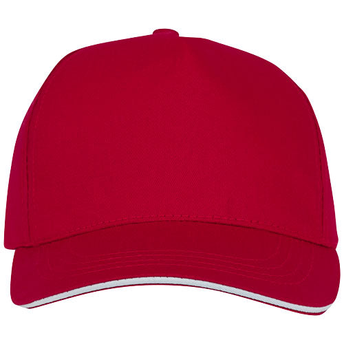 Rote Ceto 5-Panel-Sandwich-Kappe, individuell bedruckbar, idealer Werbeartikel von Signalshop.de.