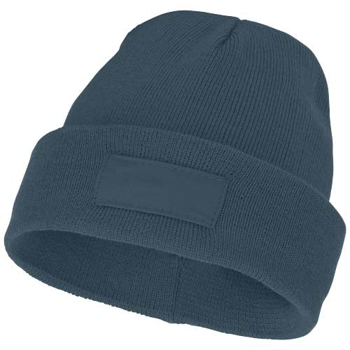 Boreas Mütze in Blau mit Aufnäher, individuell gestaltbar, ideal als Werbeartikel bei Signalshop.de.