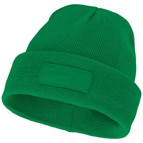 Grüne Boreas Mütze mit Aufnäher, individuell gestaltbar, von Signalshop.de, Werbeartikel, Beanie, Giveaway.