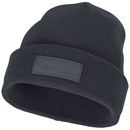 Boreas Mütze in Dunkelgrau mit Aufnäher, anpassbar mit Logo, ideal als Werbeartikel bei Signalshop.de