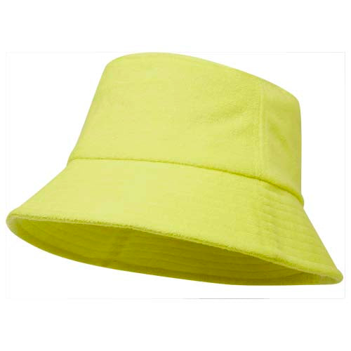 Gelber recycelter Sonnenhut aus Frottee, individuell gestaltbar mit Logo, ideal als Werbeartikel von Signalshop.de.