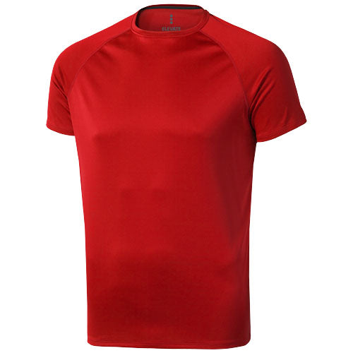 Rotes Cool-fit T-Shirt für Herren, saugfähig und individuell bedruckbar, ideal als Werbeartikel bei Signalshop.de.
