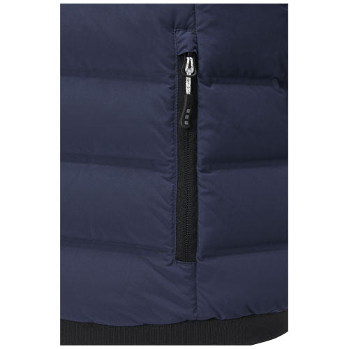 Dunkelblaue Macin Daunenjacke für Damen, recycelt, mit Logo bedruckbar, erhältlich bei Signalshop.de. Werbeartikel, Werbegeschenke.