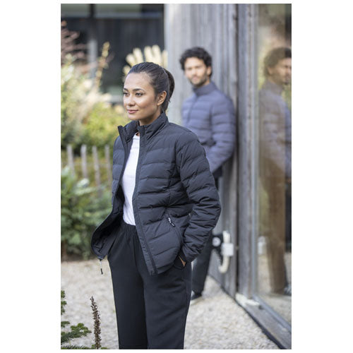 Schwarze Macin Daunenjacke für Damen aus recyceltem Material, individuell gestaltbar, erhältlich bei Signalshop.de; Werbeartikel, Werbegeschenke, Werbemittel, Giveaway.