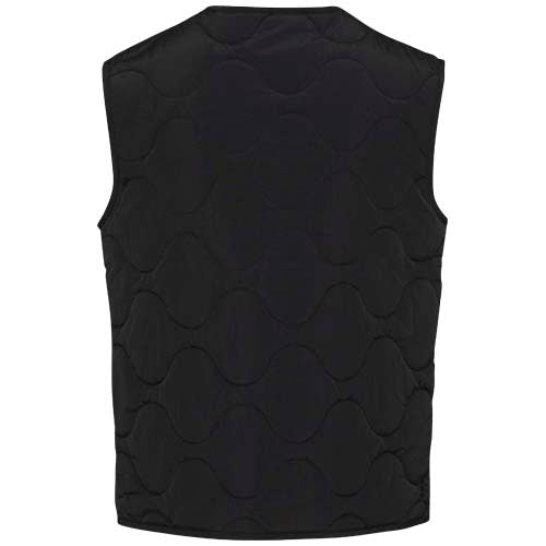 Schwarze unisex Quarz GRS-recycelte Thermoweste mit wattierter Struktur, individuell bedruckbar, erhältlich bei Signalshop.de, ideal als Werbeartikel, Werbegeschenk, Werbemittel oder Giveaway.