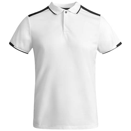 Weißes Tamil Sport Poloshirt für Kinder mit schwarzen Akzenten, individuell mit Logo bedruckbar bei Signalshop.de, ideal als Werbeartikel, Werbegeschenke, Werbemittel, Giveaway.