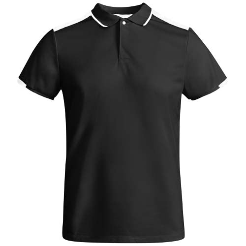 Schwarzes Tamil Sport Poloshirt für Kinder mit weißen Details, individuell bedruckbar, Signalshop.de Werbeartikel.