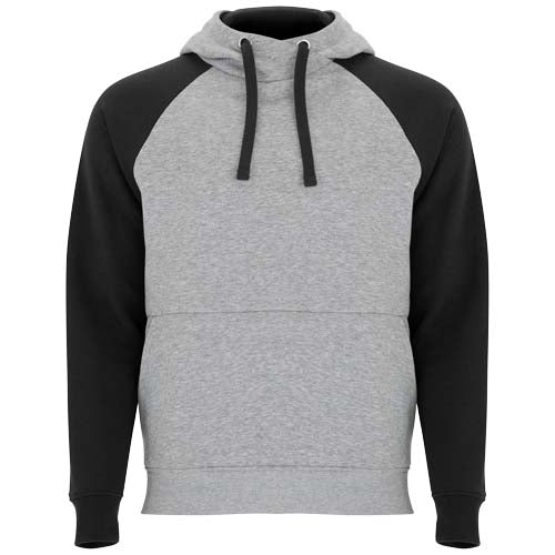 Zweifarbiger Kapuzenpullover für Kinder, grau und schwarz, individuell bedruckbar bei Signalshop.de; Werbeartikel.
