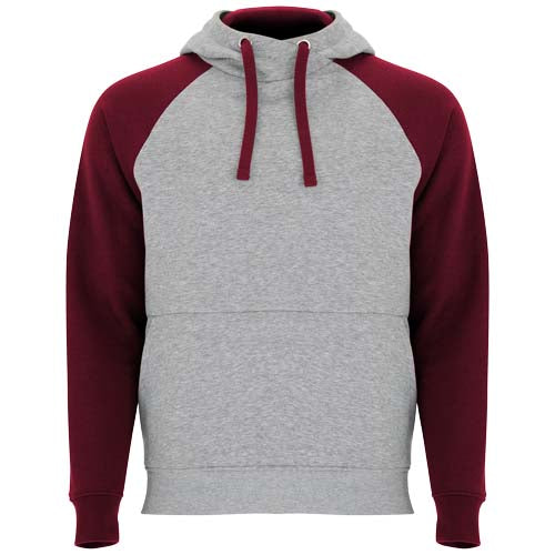 Zweifarbiger Kinder-Kapuzenpullover von roly in Grau und Rot, individuell gestaltbar mit Logo, Signalshop.de Werbeartikel.