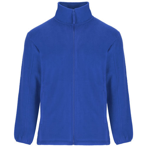 Blaue Kinder-Fleecejacke von Roly, individuell mit Logo gestaltbar, erhältlich bei Signalshop.de, ideal als Werbeartikel.