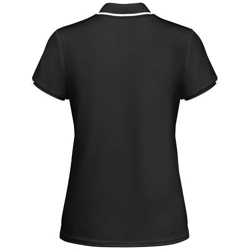 Schwarzes Damen-Sport-Poloshirt von Signalshop.de, individuell bedruckbar, ideal als Werbeartikel oder Werbegeschenk.