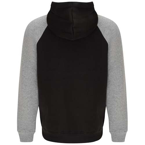 Zweifarbiger Unisex Kapuzenpullover in Schwarz und Grau von Roly, individuell gestaltbar, Signalshop.de Werbeartikel.