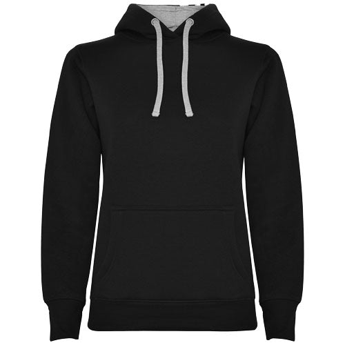 Schwarzer Urban Kapuzenpullover für Damen, individuell gestaltbar mit Logo. Erhältlich bei Signalshop.de, Werbeartikel.