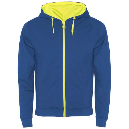 Fuji Kaputzensweatjacke Unisex in Blau-Gelb von Roly, individuell bedruckbar, Signalshop.de Werbeartikel.
