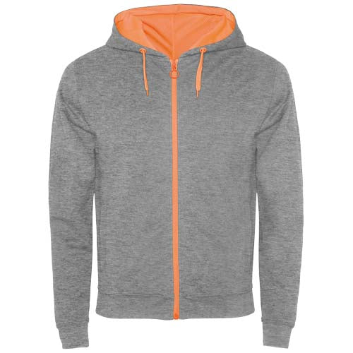 Graue Fuji Kaputzensweatjacke Unisex mit orangem Innenfutter, individuell gestaltbar bei Signalshop.de, Werbeartikel.