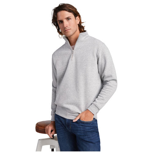 Grauer Aneto Pullover mit Viertelreißverschluss, individuell gestaltbar, erhältlich bei Signalshop.de, Werbeartikel.