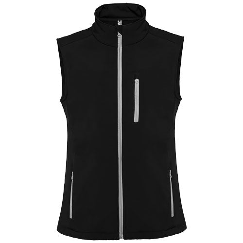 Schwarzer Nevada Unisex Softshellbodywarmer von roly mit Reißverschlüssen, individuell gestaltbar, Signalshop.de Werbeartikel.