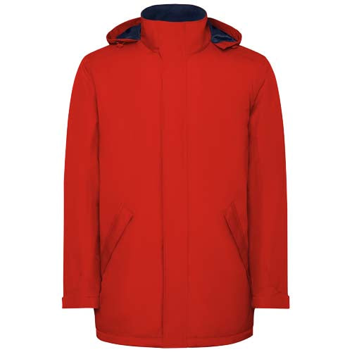 Roter wattierter Herren-Parka von Roly, individuell mit Logo gestaltbar, erhältlich bei Signalshop.de für Werbeartikel.