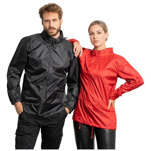 Escocia Unisex Regenjacke in Rot und Schwarz, leicht und individuell bedruckbar bei Signalshop.de; Werbeartikel, Werbegeschenke.