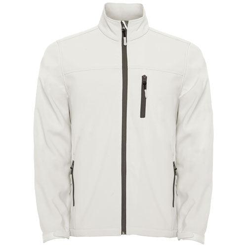Weiße Antartida Softshelljacke für Herren von roly, individuell bedruckbar, erhältlich bei Signalshop.de als Werbeartikel.