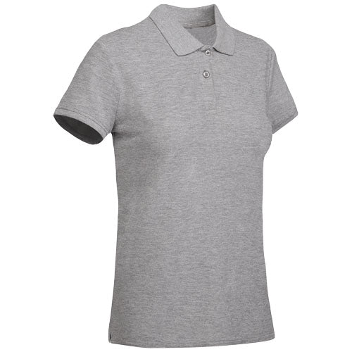 Graues Bio-Baumwoll-Poloshirt für Damen, individuell gestaltbar, von Signalshop.de. Werbeartikel, Werbegeschenke, Werbemittel, Giveaway.