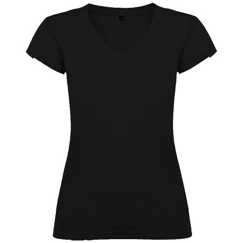 Schwarzes Damen-V-Ausschnitt-T-Shirt von Roly, individuell mit Logo bedruckbar, Signalshop.de Werbeartikel.