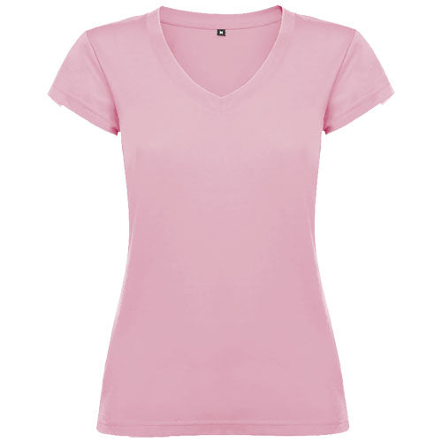 Rosa Damen T-Shirt mit V-Ausschnitt von Signalshop.de, individuell gestaltbar als Werbeartikel oder Werbegeschenk.