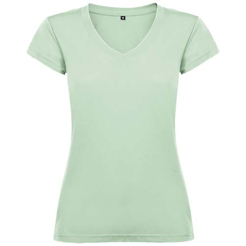 Damen V-Ausschnitt T-Shirt in Pastellgrün, individuell bedruckbar, roly, bei Signalshop.de, Werbeartikel.