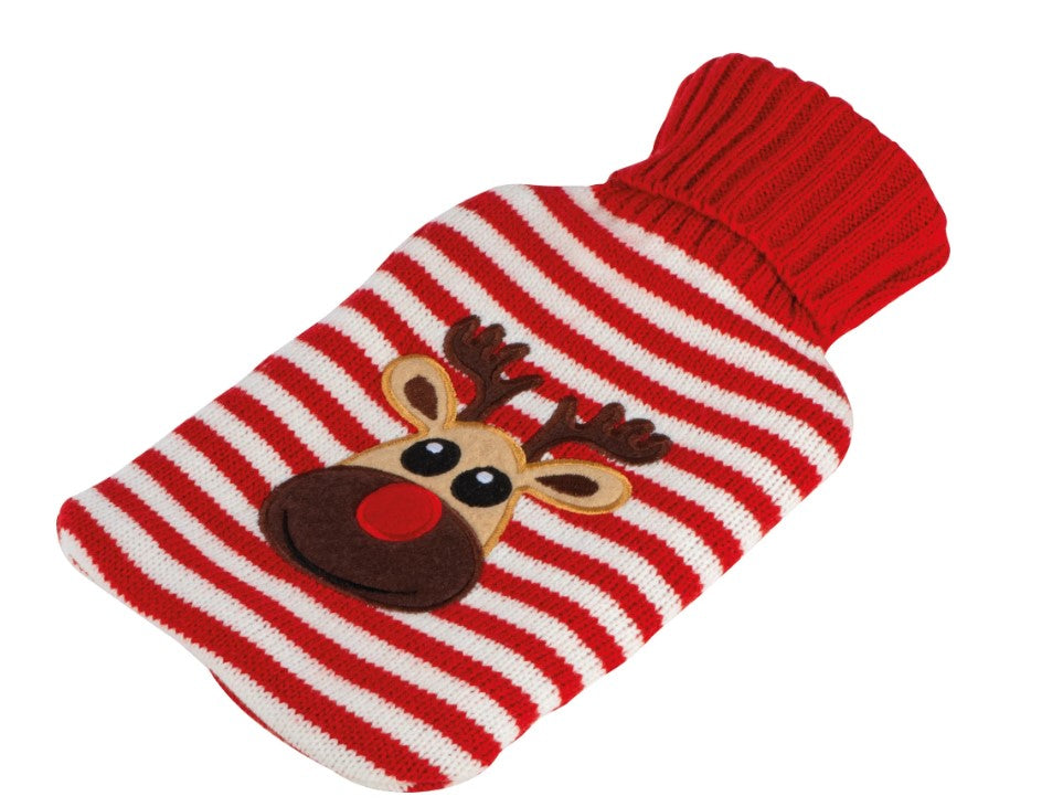 Weihnachtswärmflasche mit Stricküberzug – personalisierbar mit Logo