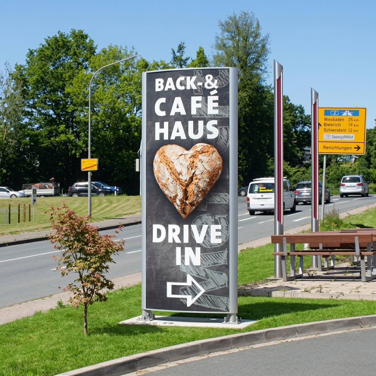 werbepylon unbeleuchtet mit montage