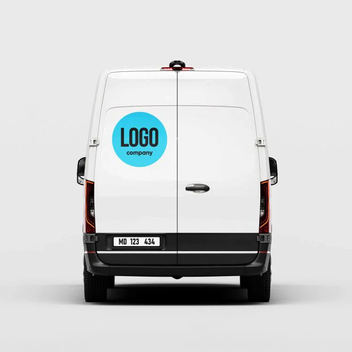 Weißer Autoaufkleber mit Logo, individuell gestaltbar, Signalshop.de Werbeartikel, Werbegeschenke, Werbemittel, Giveaway.