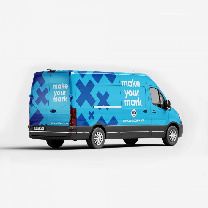 Blauer Van mit Carwrap Folie von Signalshop.de, individuell bedruckt, ideal als Werbeartikel, Werbegeschenke.