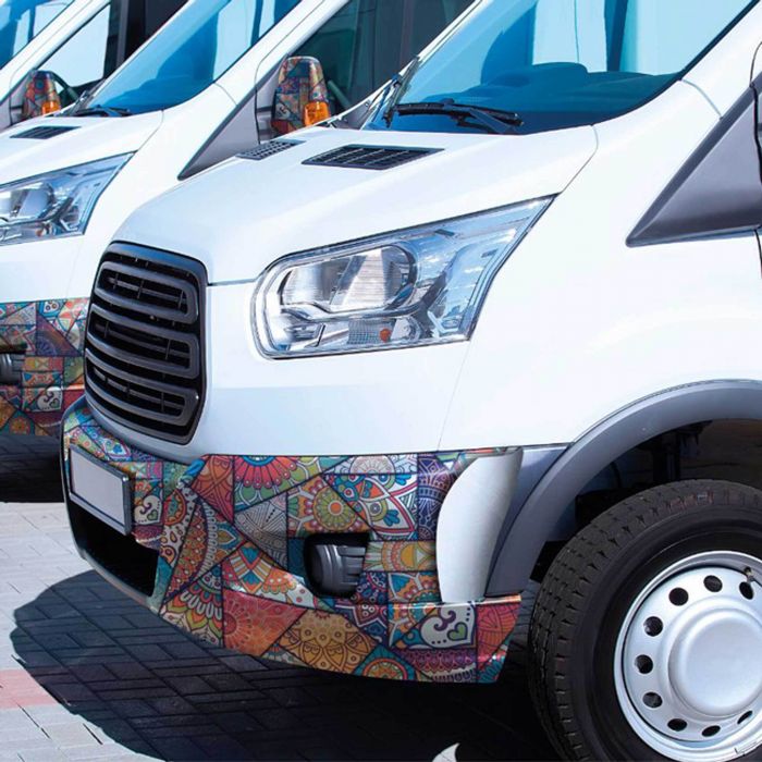 Carwrap Folie auf Vans, individuell gestaltet mit buntem Muster, Signalshop.de Werbeartikel, Werbegeschenke, Werbemittel, Giveaway.