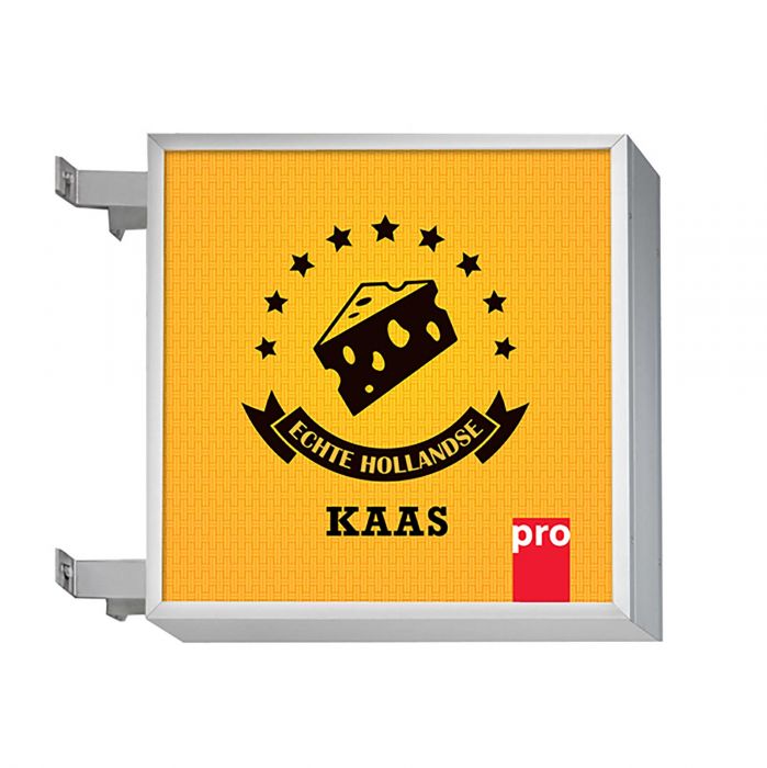 Gelbe Leuchtkastenplatte mit Käse-Design, individuell bedruckbar, Signalshop.de Werbeartikel.