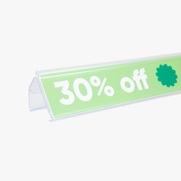 Einleger fr Scannerschienen, grn mit Text "30% off", individuell gestaltbar, Signalshop.de Werbeartikel.