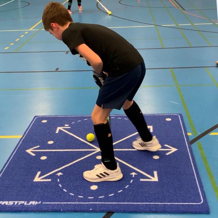 Kunstrasen in Blau mit Markierungen, ideal als Werbeartikel von Signalshop.de, individuell gestaltbar als Giveaway.