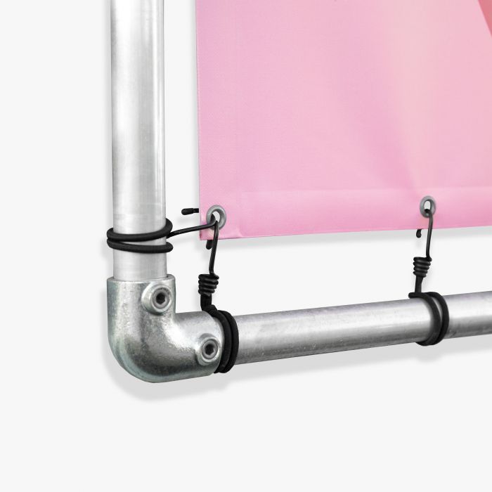 Rosa Werbebanner an Metallrahmen, individuell bedruckbar mit Logo bei Signalshop.de Werbeartikel.