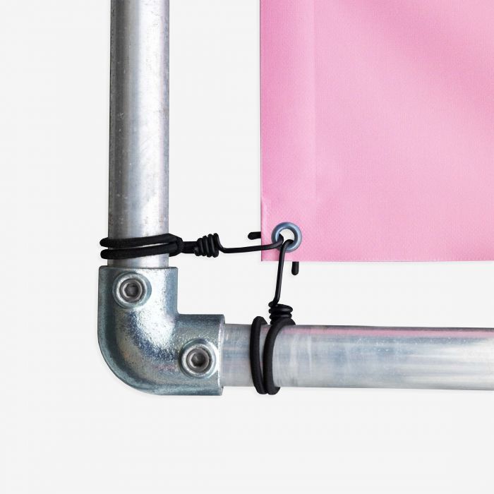 Rosa Werbebanner aus PVC an Metallrahmen, individuell bedruckbar, erhältlich bei Signalshop.de. Werbeartikel, Werbegeschenke, Werbemittel, Giveaway.