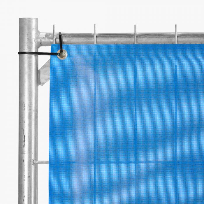 Blauer Bauzaunbanner aus Mesh, individuell bedruckbar, als Werbeartikel von Signalshop.de.