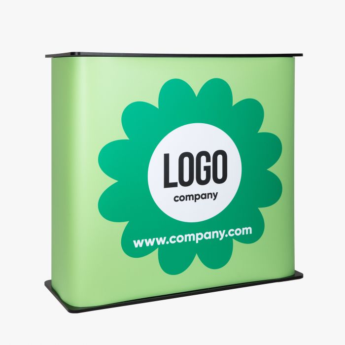 Messetheke Square in grün, individuell mit Logo bedruckt, bei Signalshop.de als Werbeartikel erhältlich.