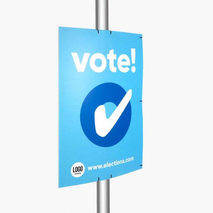 Blaues Wahlplakat mit Logo-Option von Signalshop.de, individuell bedruckbar. Werbeartikel, Werbegeschenke.