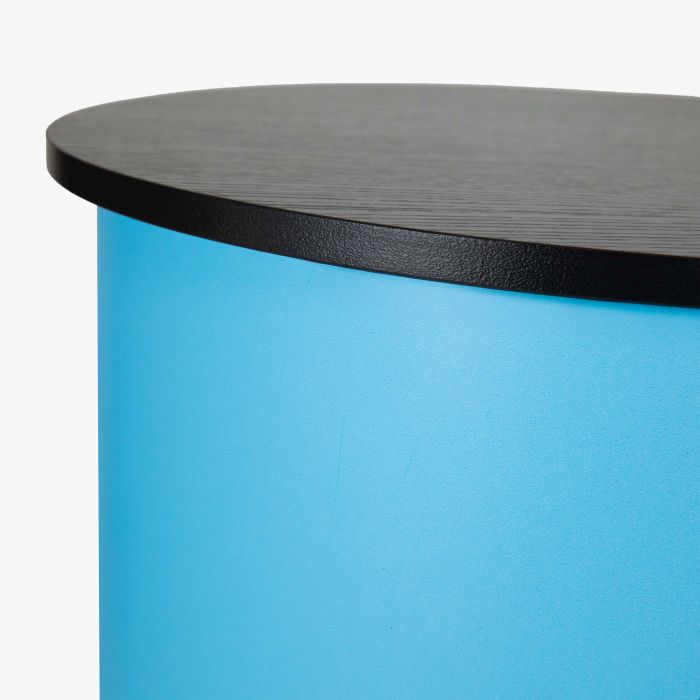 Blaue Messetheke Kidney mit schwarzer Oberfläche, individuell gestaltbar, Werbeartikel von Signalshop.de